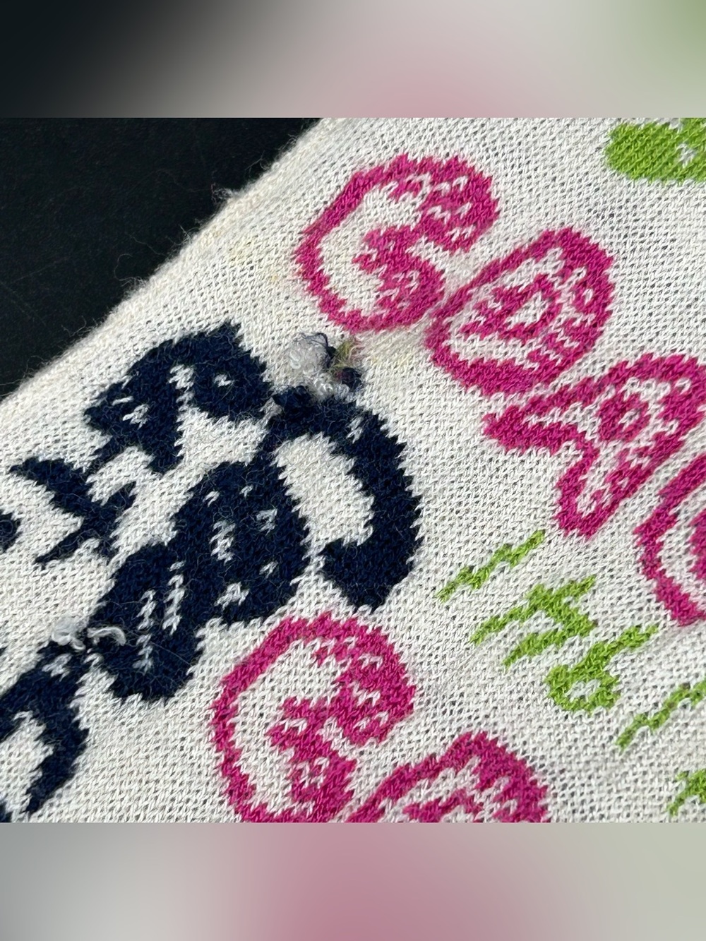 Coach EST 1941 Knit Winter Scarf Pink Green Navy Hearts Logo Womens Wrap - Picture 6 of 6